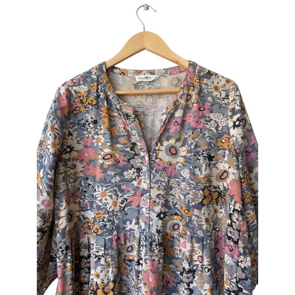 Natural Life Mini Floral Boho Long Sleeve Shirt Dress Size S Short Tunic Organic - Picture 5 of 12